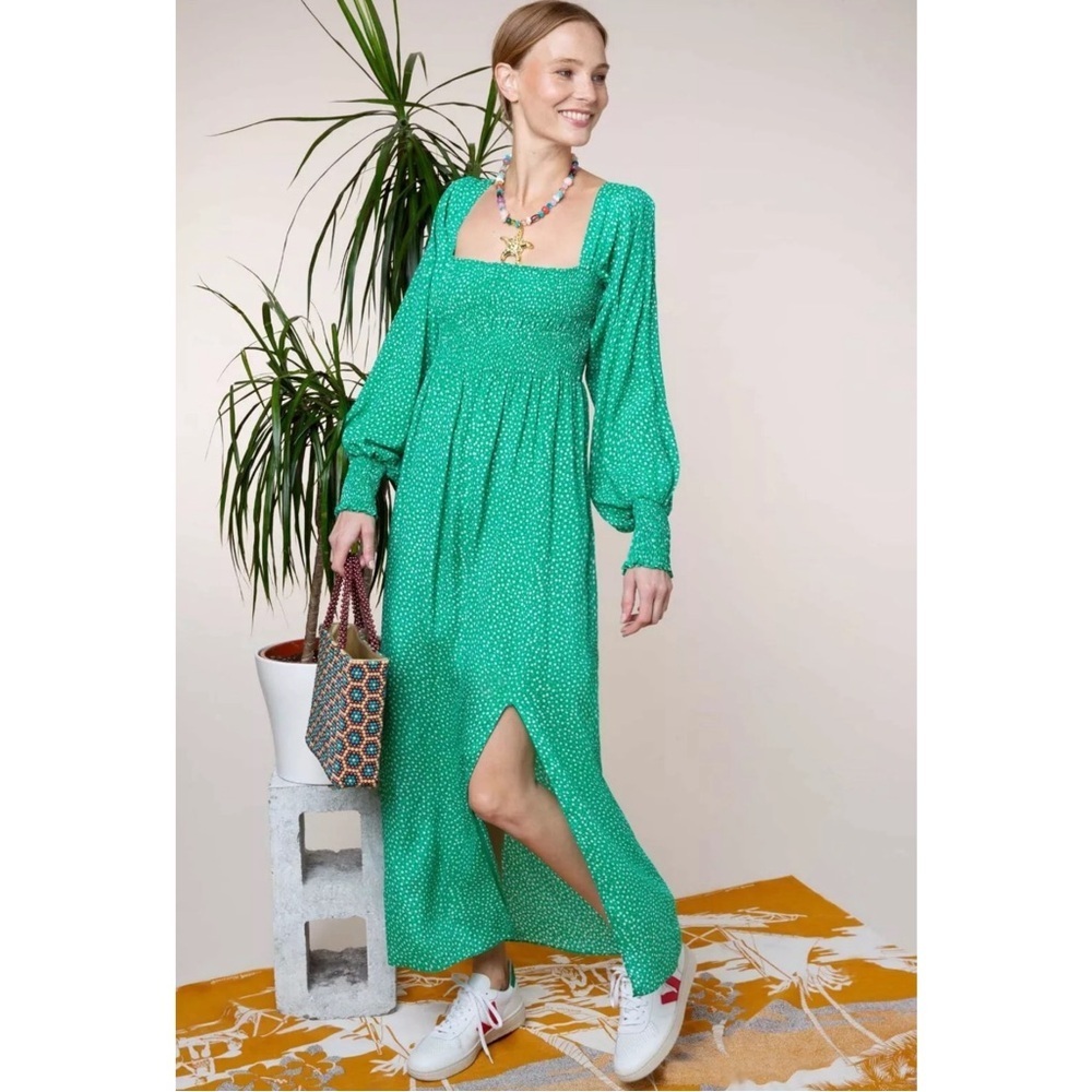 RIXO LONDON Marianne Shirred Floral-print Crepe De Chine Midi Dress Green Sz 6
